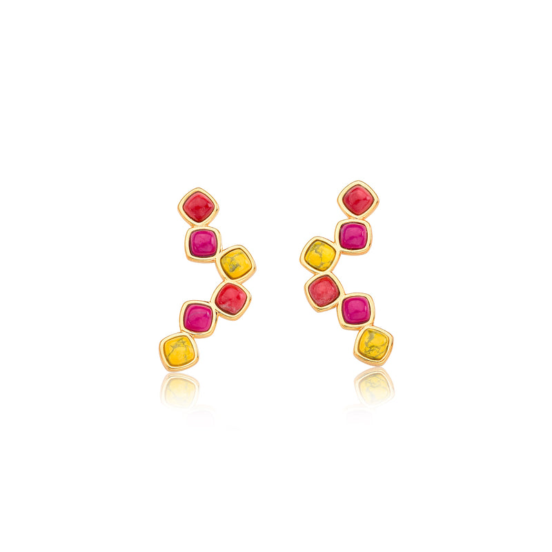 RED HOWLITE, PINK HOWLITE AND YELLOW HOWLITE EARRING