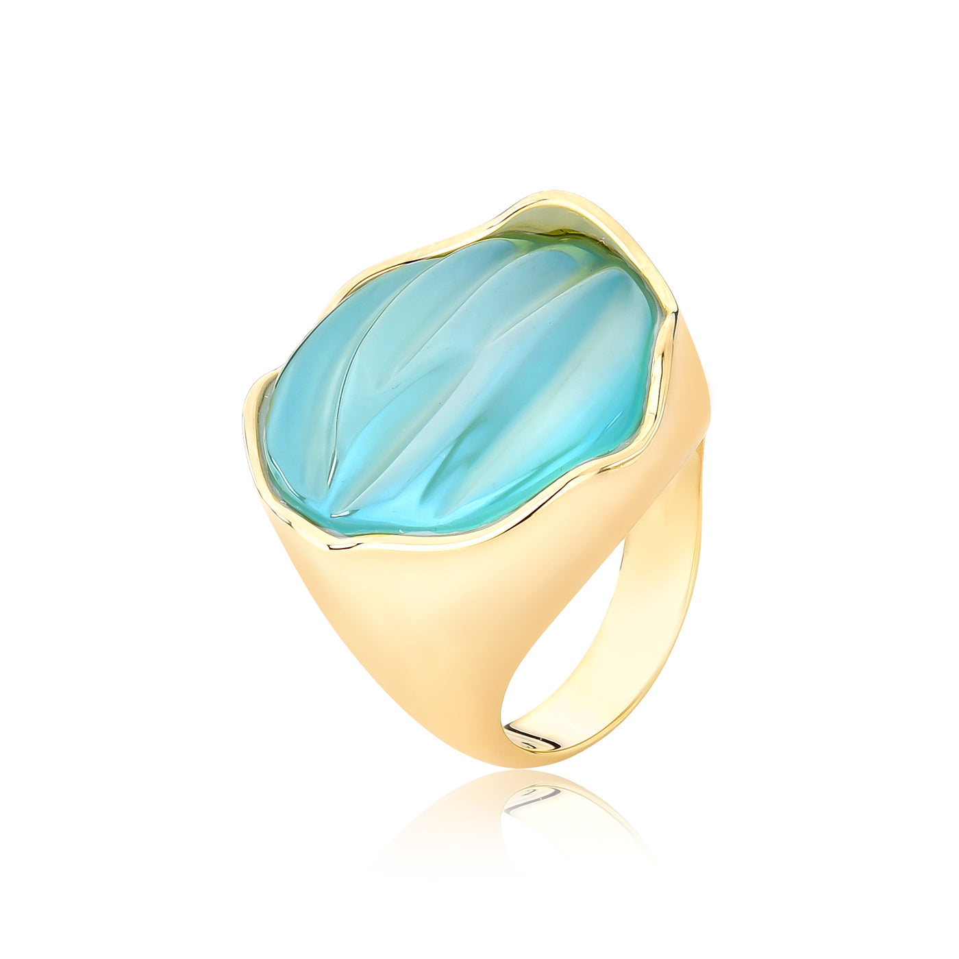 BLUE SKY PEARLESCENT AGATE WAVE RING