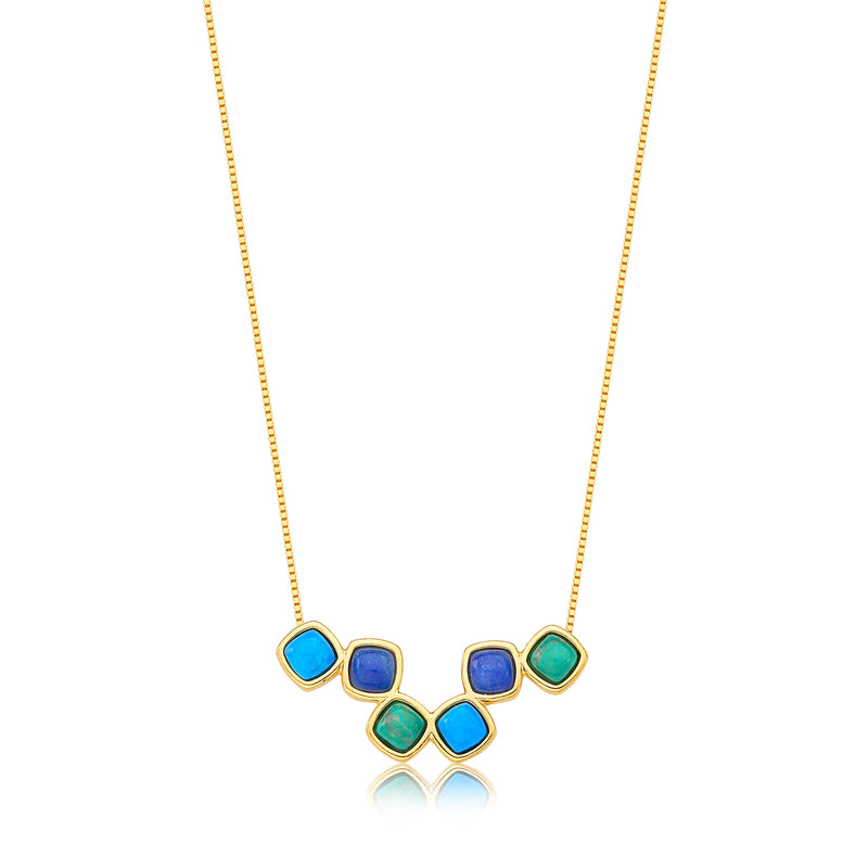 TURQUOISE HOWLITE, INDIGO BLUE QUARTZ AND GREEN HOWLITE NECKLACE