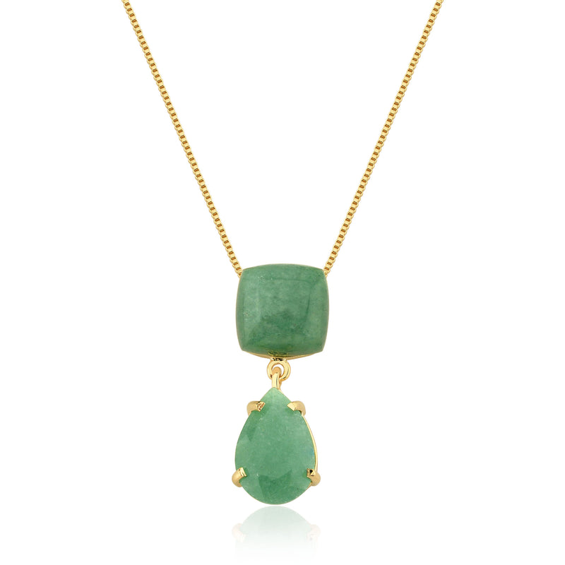 GREEN QUARTZ  NECKLACE SQUARE AND DROP