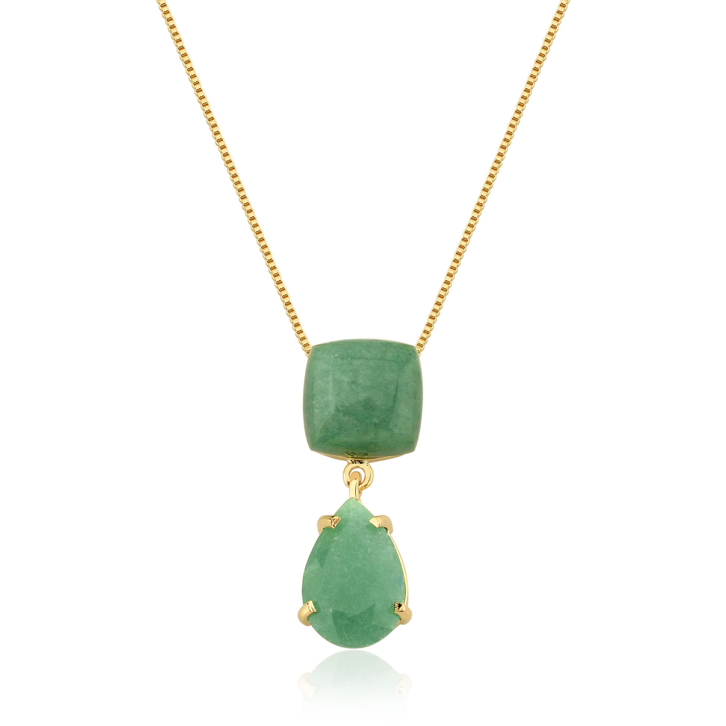 SEMIJEWEL SQUARE NECKLACE AND GREEN QUARTZ DROP