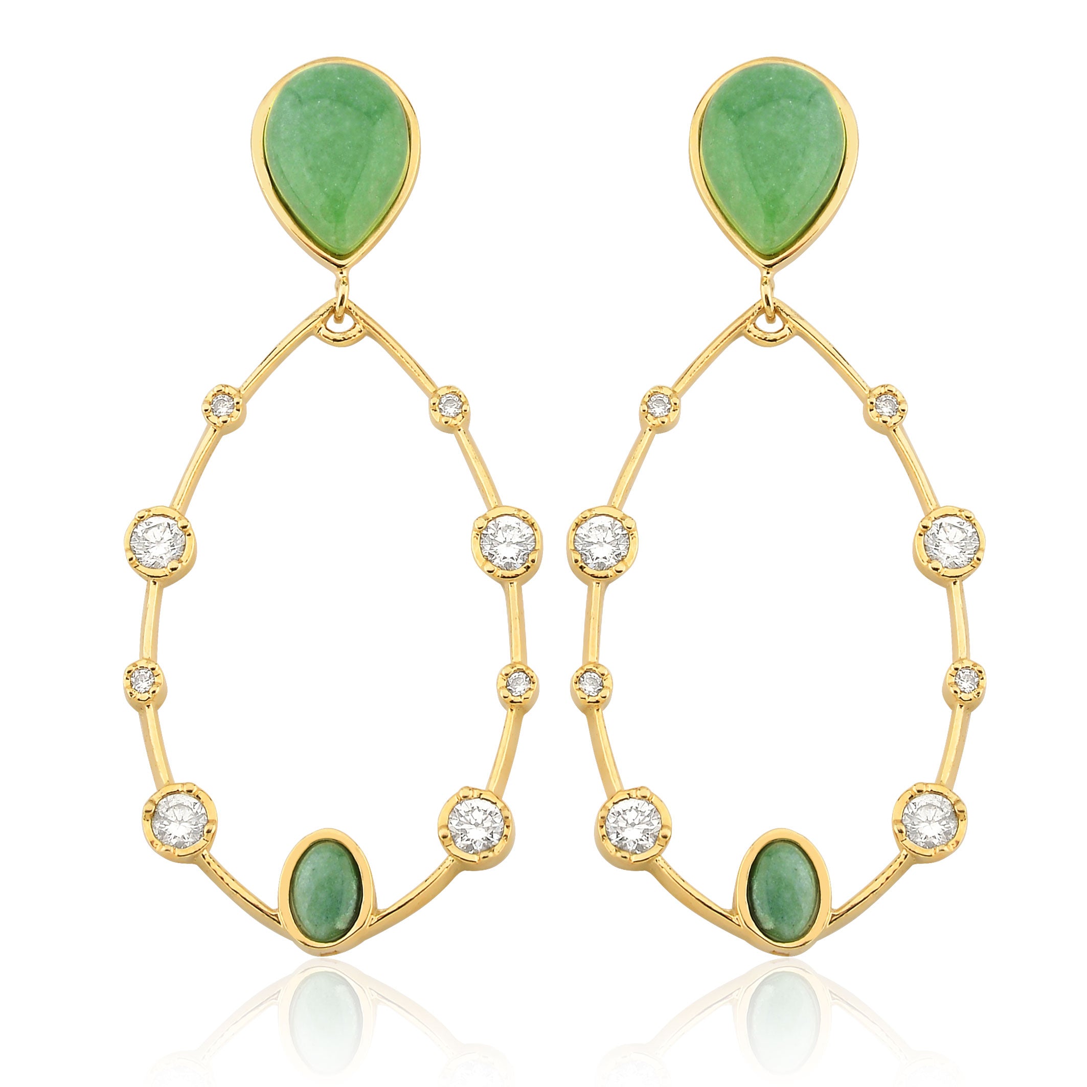 EARRING SEMIJOIA FINA OVAL ZIRCONIAS DROP AND GREEN QUARTZ