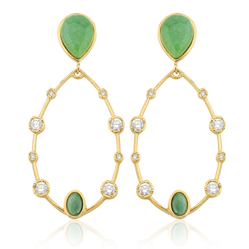 EARRING SEMIJOIA FINA OVAL ZIRCONIAS DROP AND GREEN QUARTZ